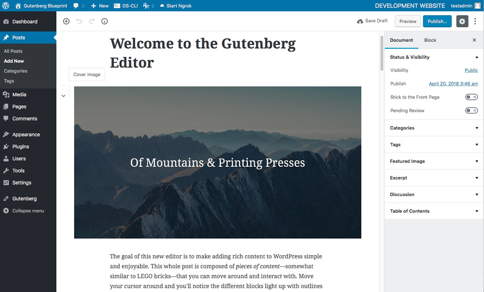 Start with New Gutenberg WordPress Editor